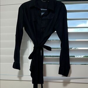 Lauren Ralph Lauren Black Linen Button-Up Shirt